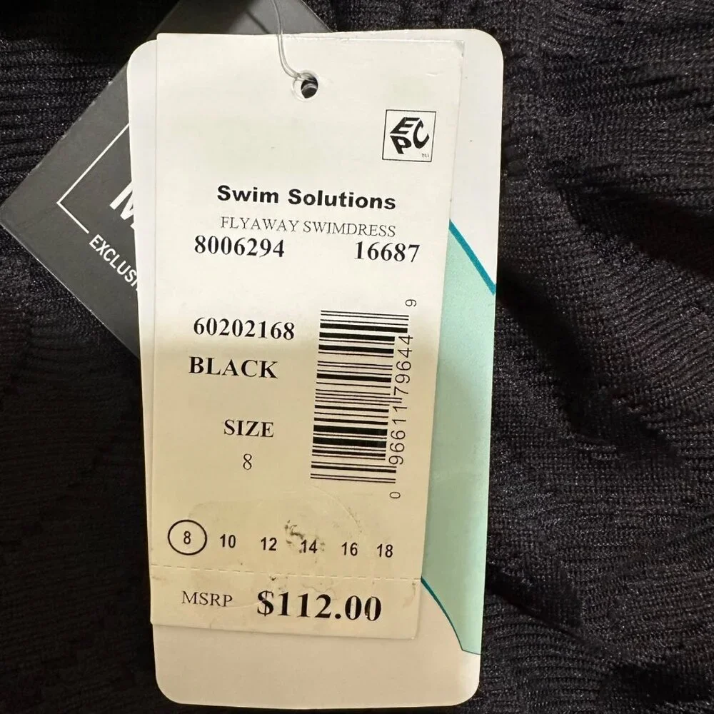 Swim Solutions Womens Size 8 Black Tummy-Control Swim Dress Modest Coverage‎ NWT